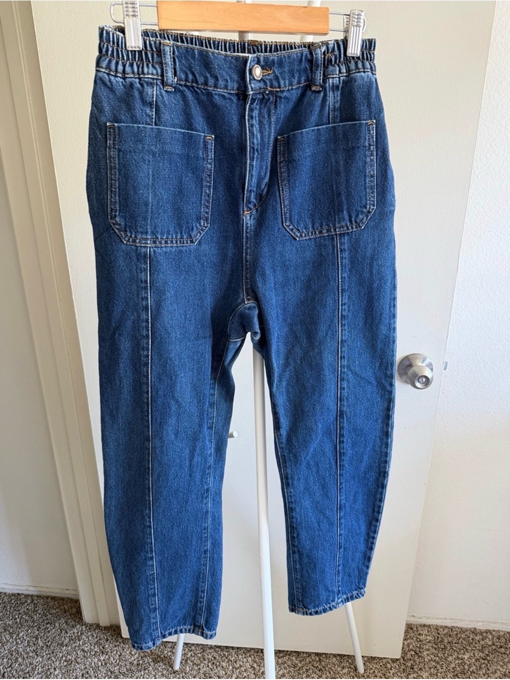 Zara Dark Blue Boyfriend Jeans with Front Patch Pockets